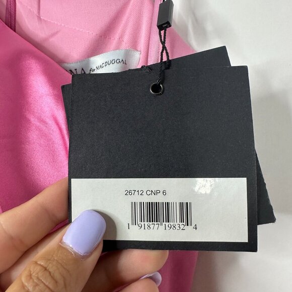 NWT Mac Duggal One Shoulder Bishop Sleeve Trumpet Gown Candy Pink 6 #7700 - Picture 6 of 8